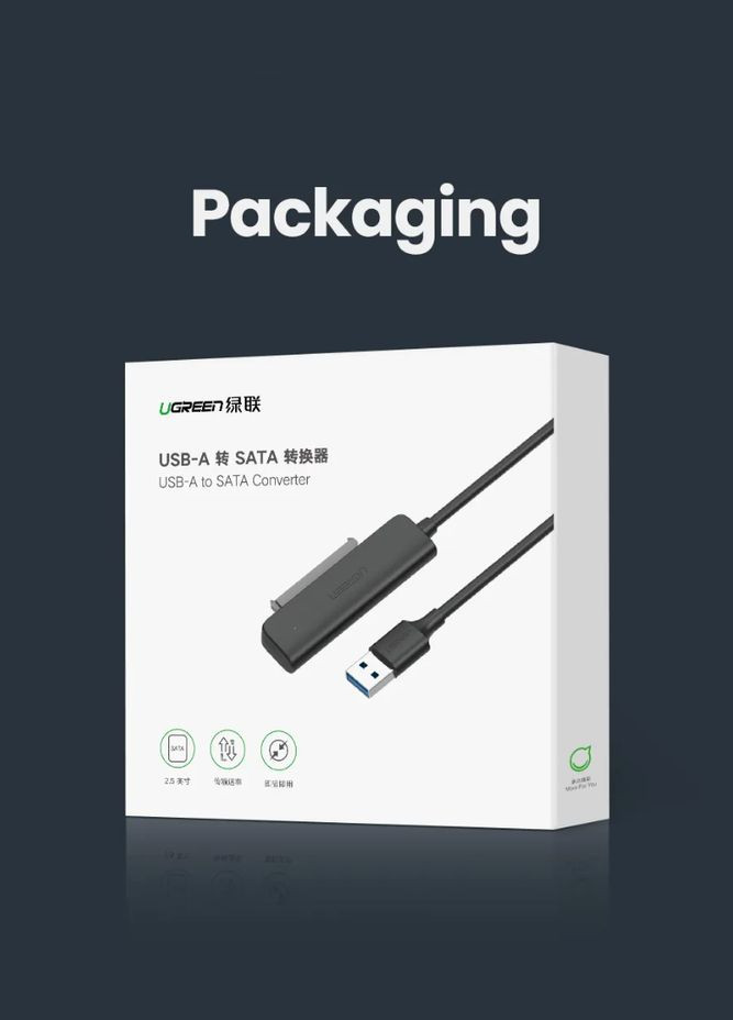 Переходник CM321 с USB 3.0 на SATA для дисков HDD, SSD 2.5' (70609) Ugreen (300523757)