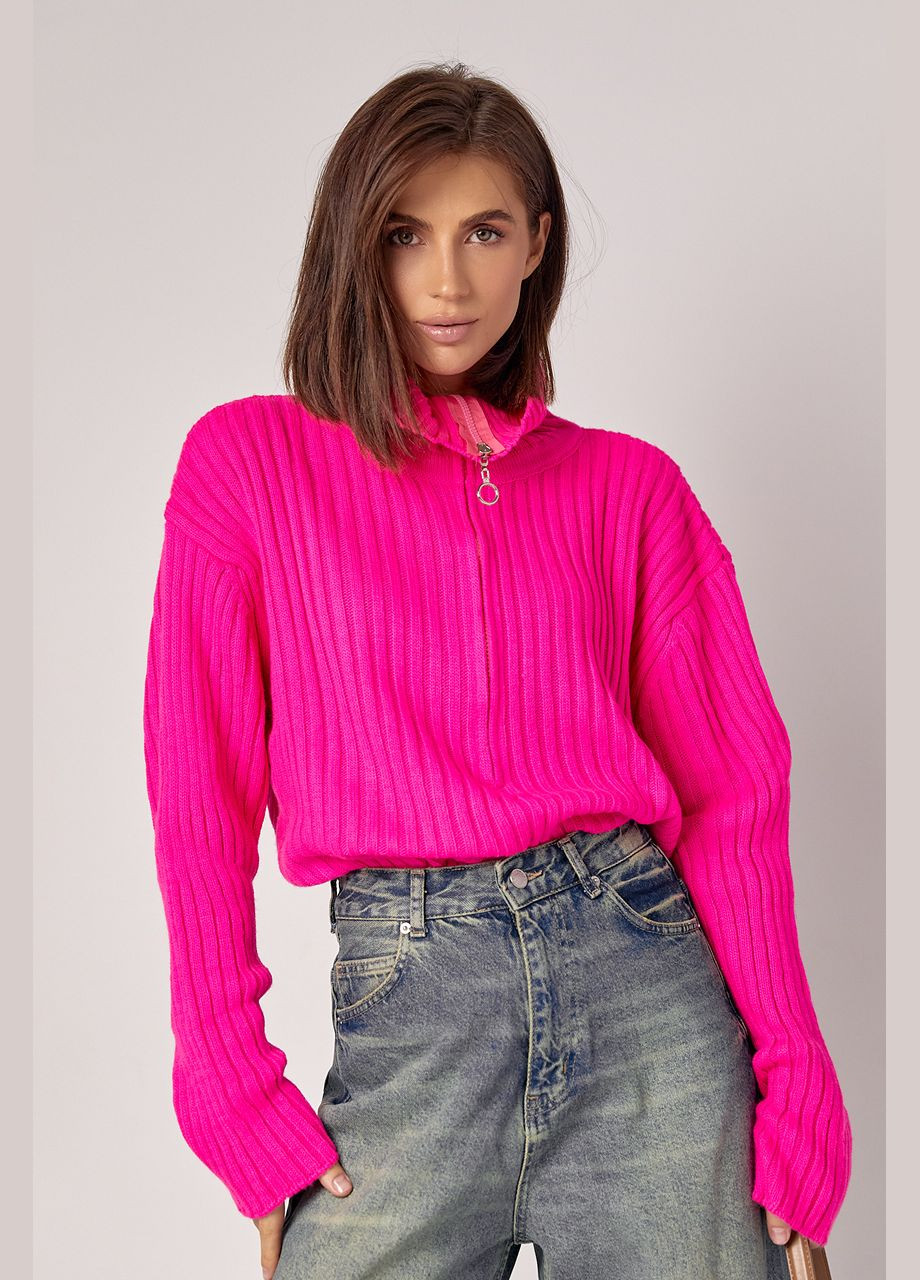 Фуксиновий (колору Фукія) демісезонний жіночий светр з блискавкою на комірі - синій колір, one size (sku_01013) No Brand