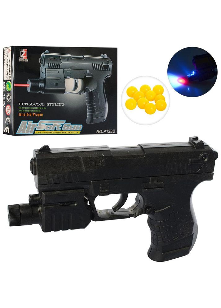 Пістолет на кульках зі світлом та лазарем на кульках 13 5см 138D No Brand (364310300)