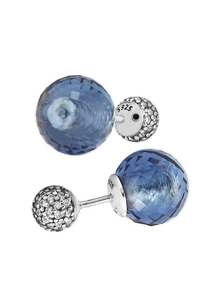 Серебряные серьги Пандора шарики "Синие Мерцающие Капли" 296355NBC Kabluchka (355344333)