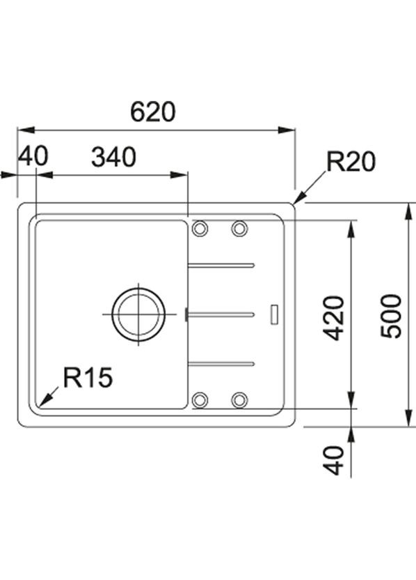 Мойка кухонная Basis, фрагранит, прямоугольник, с крылом, 620х500х200мм, чаша 1, накладная, BFG 611-62, черный матовый FRANKE (315030152)