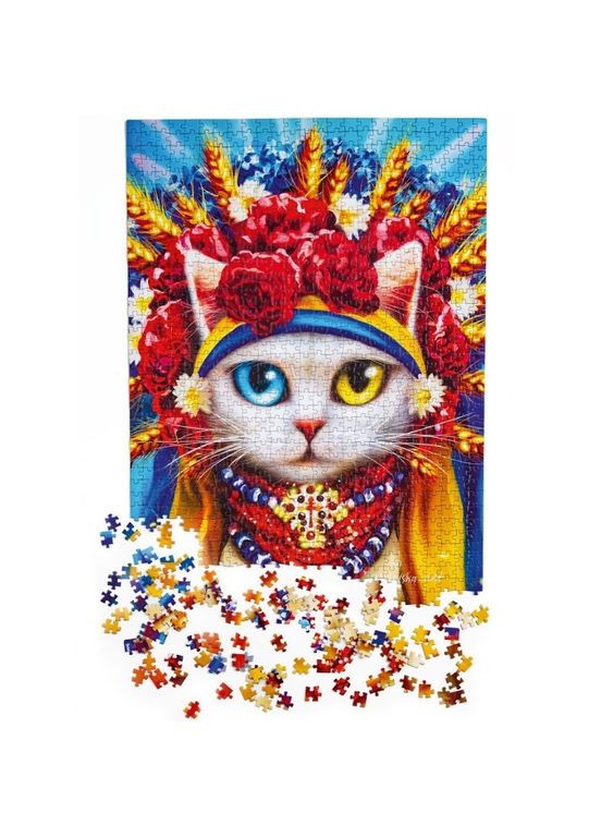 Пазли Біла кішка у вінку, 1000 елементів () De.tail DT1000-06 (328401931)