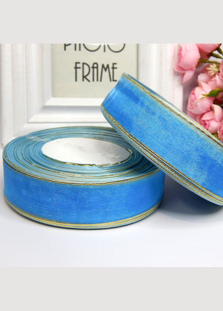 Лента из органзы, с золотым люрексом 2,5 см, голубая No Brand (340486081)
