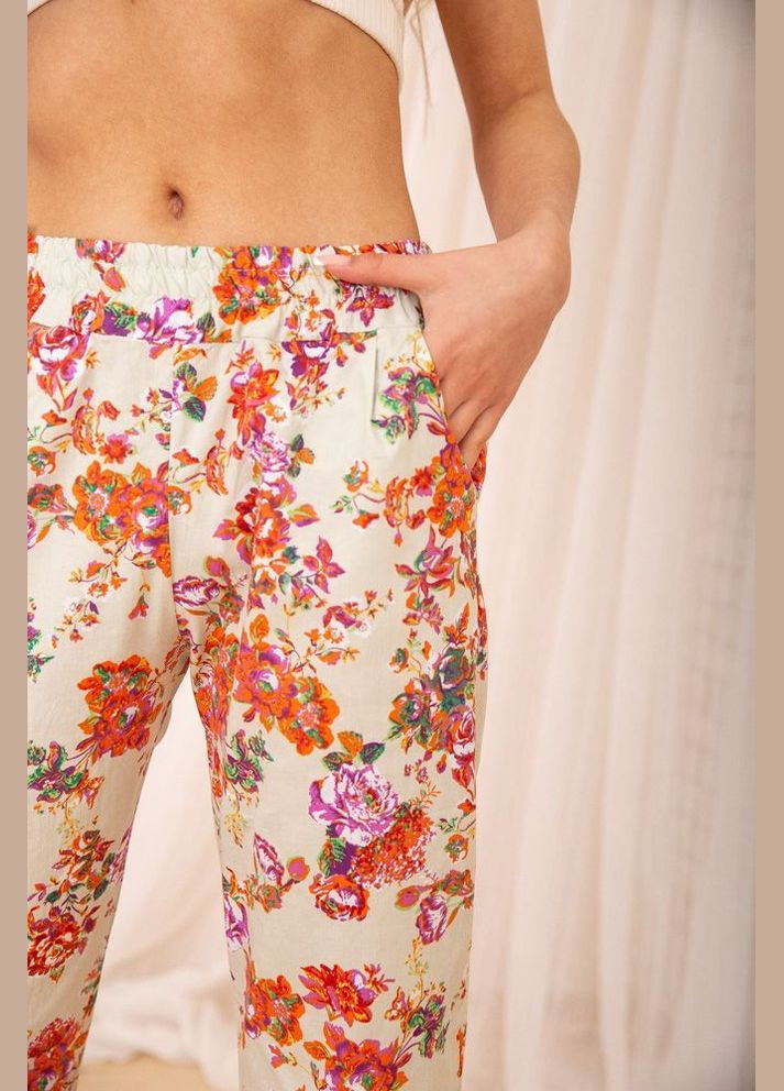 Літні бавовняні штани, з квітковим принтом, колір Білий, Ager (292131314)