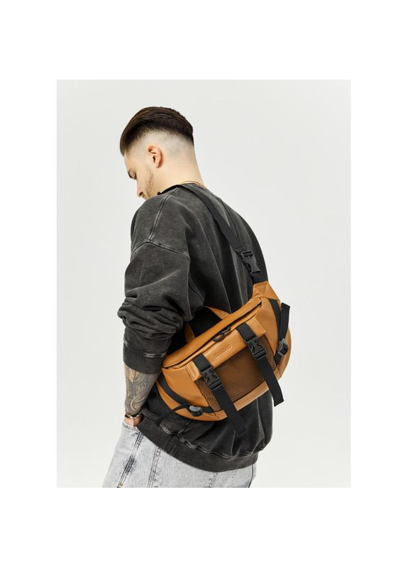 Велика шкіряна чоловіча поясна сумка бананка DynamicDart руда Sambag (328470350)