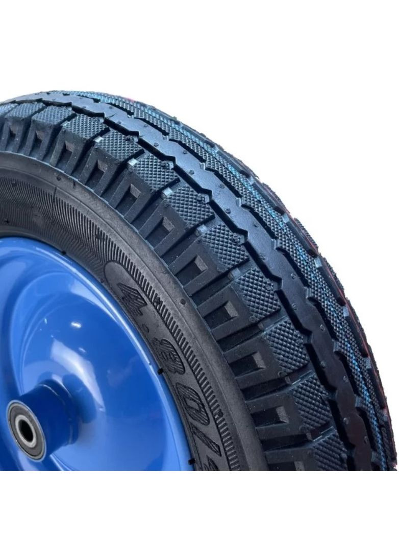 Колесо пневматическое (4х8, 380 мм, 92 мм) черное с голубым диском + ось 12 мм (24386) BLUETOOLS (306823300)