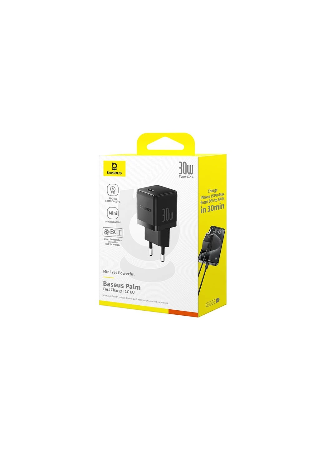 Сетевой зарядное устройство 1C 30W EU Baseus Palm Fast Charger (385619290)