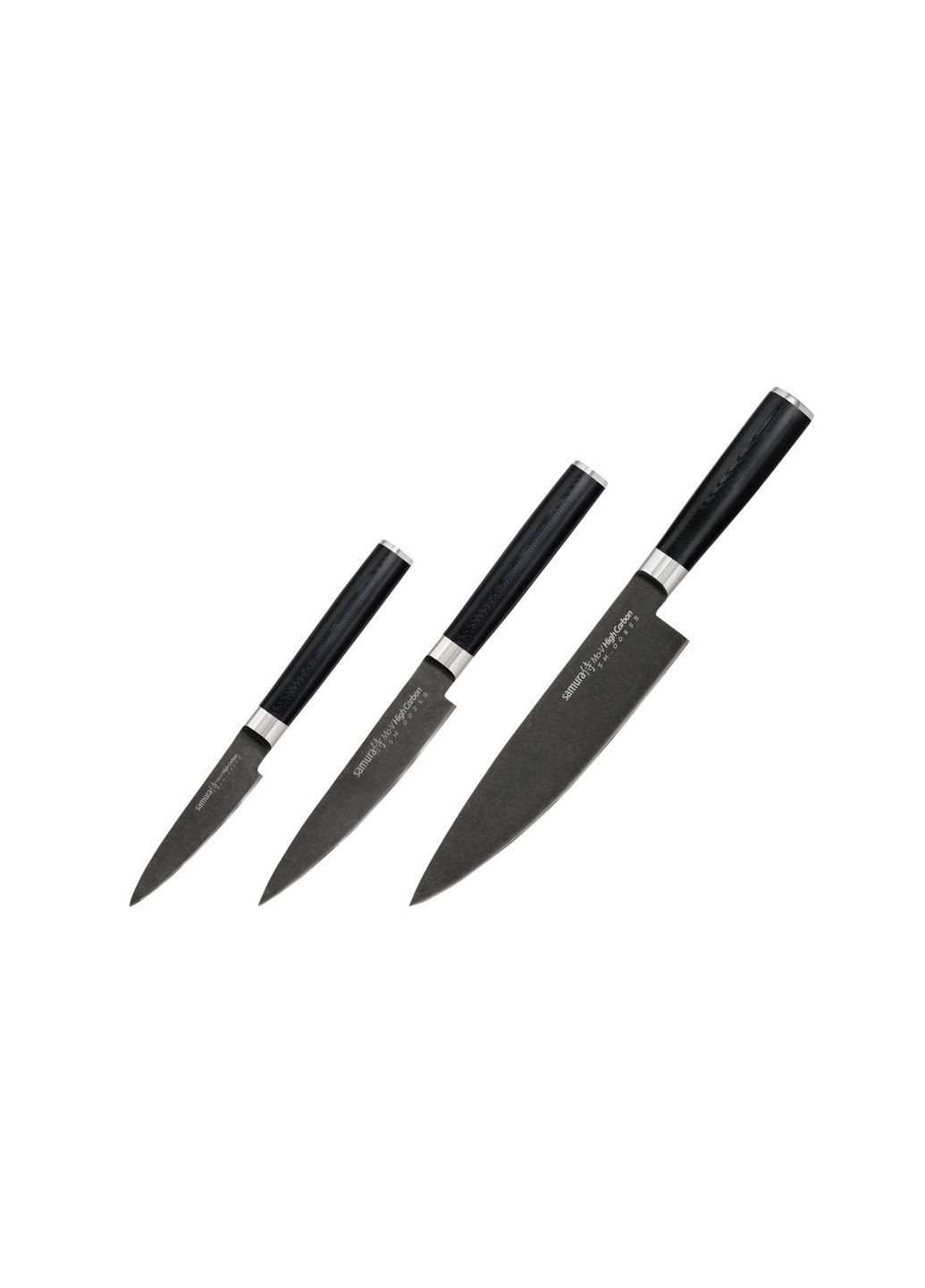 Набір із 3 кухонних ножів Mo-V Stonewash Samura чорний,