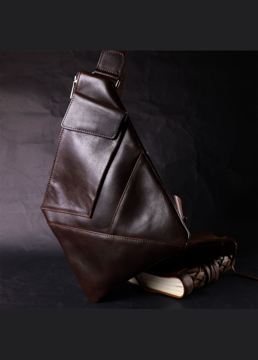 Сумка чоловіча через плече шкіряна слінг 11669 Коричнева Grande Pelle (302008123)