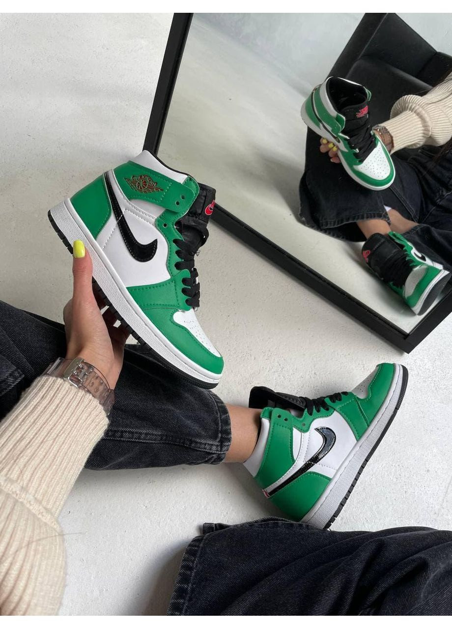 КРОССОВКИ ЖЕНСКИЕ NIKE AIR JORDAN 1 RETRO HIGH GREEN WHITE BLACK НАЙК АИР ДЖОРДАН No Brand серые демисезоны (368862257)
