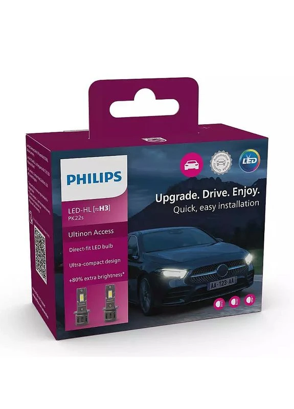 Комплект светодиодных автоламп H3 LED 12V 13W 6000K PK22S / ULTINON ACCESS 2500 / ХОЛОДНЫЙ БЕЛЫЙ СВЕТ / 2ШТ. Philips (386942527)