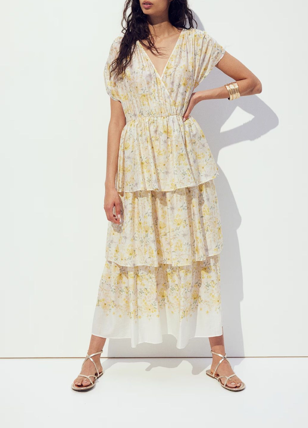 Светло-желтое платье H&M с цветочным принтом