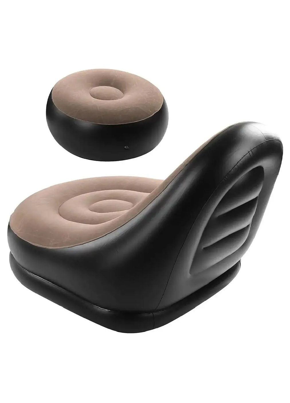 Надувное кресло диван с пуфом флокированным покрытием насосом максимальной нагрузкой 100 кг 116х88х83 см (480497-Prob) Бежевое Unbranded (336434315)