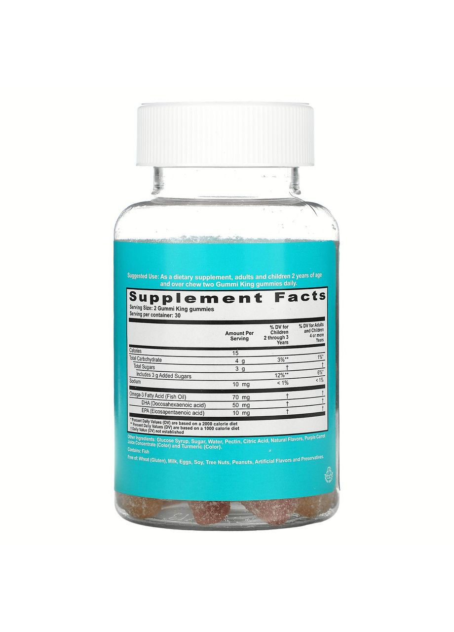 Омега-3 ДГК и ЭПК для детей, со вкусом клубники, апельсина и лимона, Omega-3, GummiKing, 60 жевательных конфет Nordic Naturals (366734146)