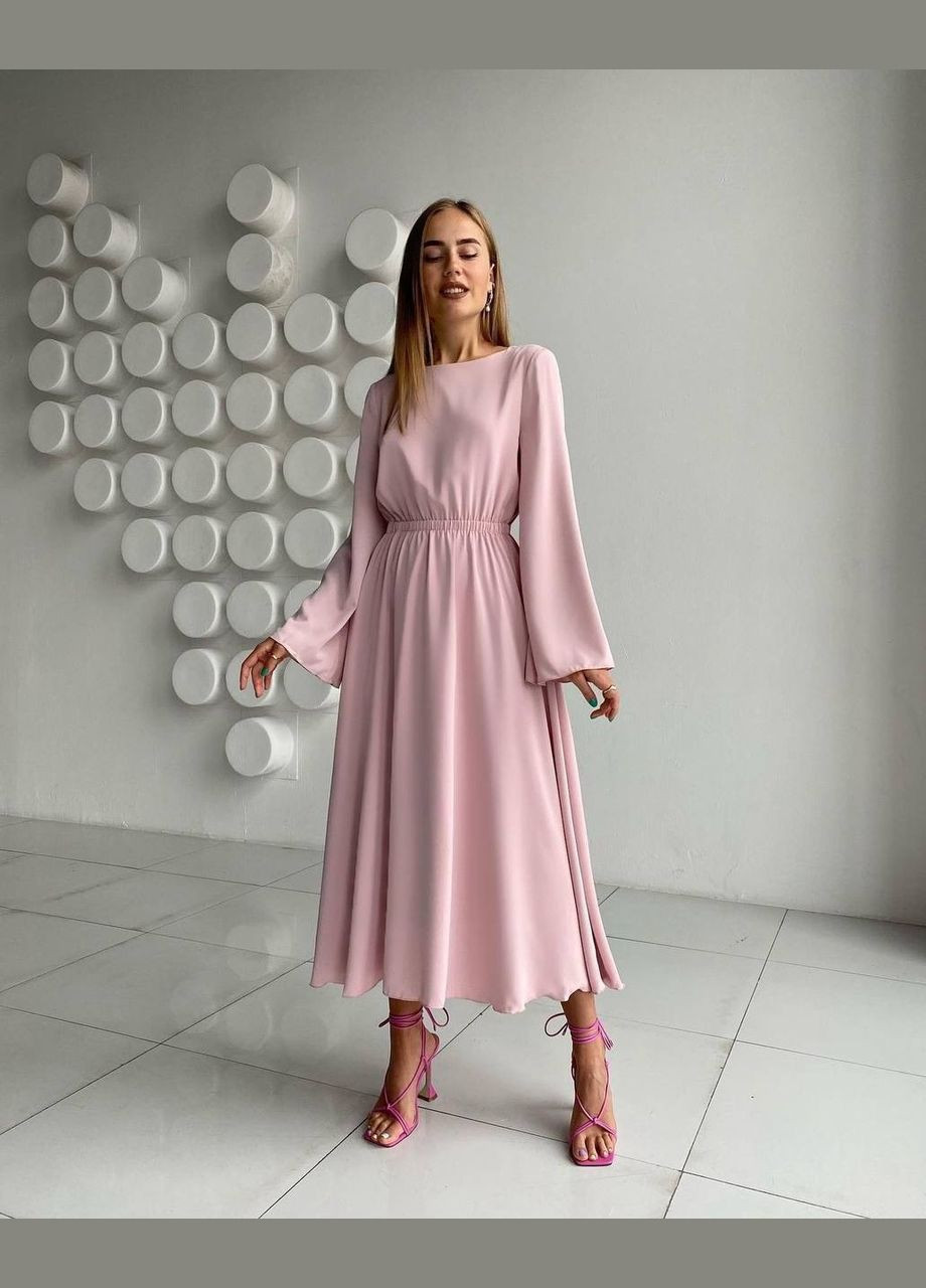 Розовое легкое платье миди с открытой спинкой розового цвета 32561 с открытой спиной Fashion однотонное