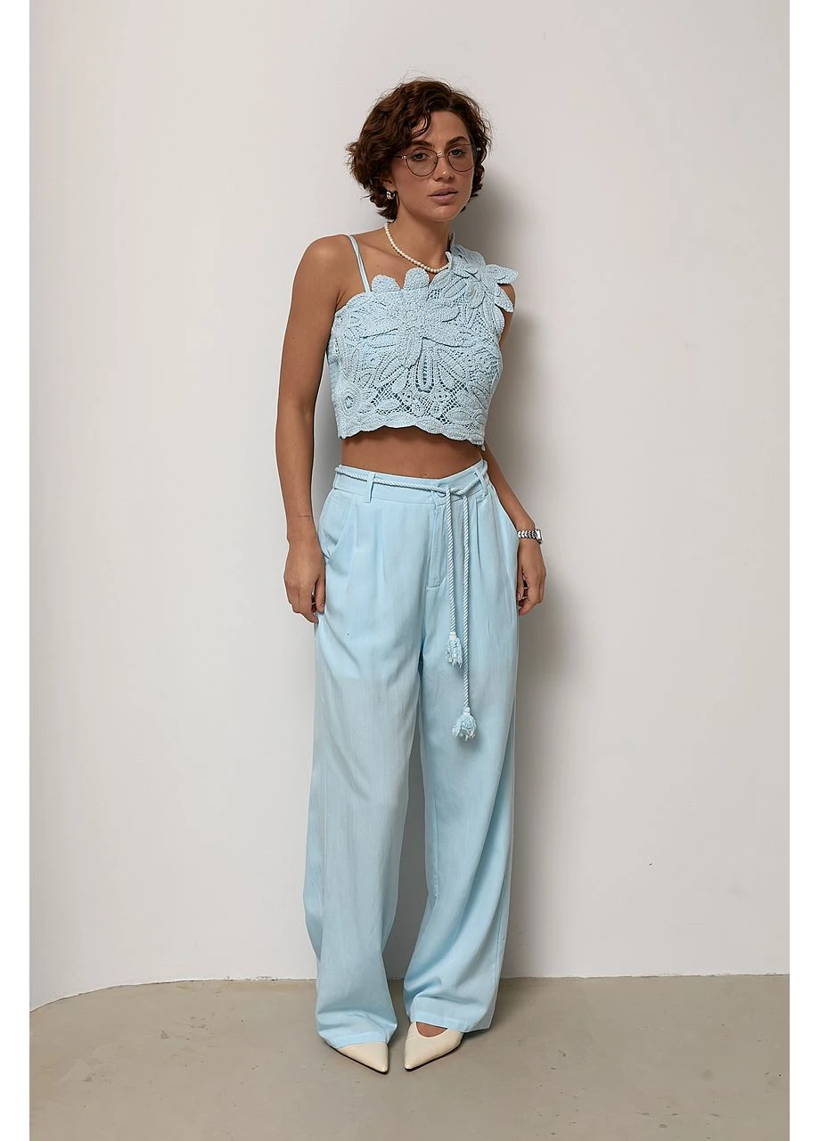 Легкий костюм из вязаной майки и прямых брюк Lurex (395992220)
