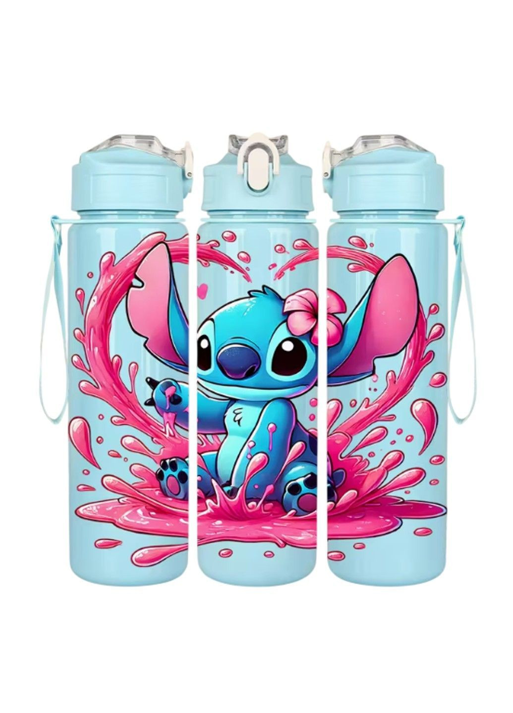 Дитяча пляшечка для води з трубочкою Стич Stich 750 мл блакитна фарба No Brand (372601164)