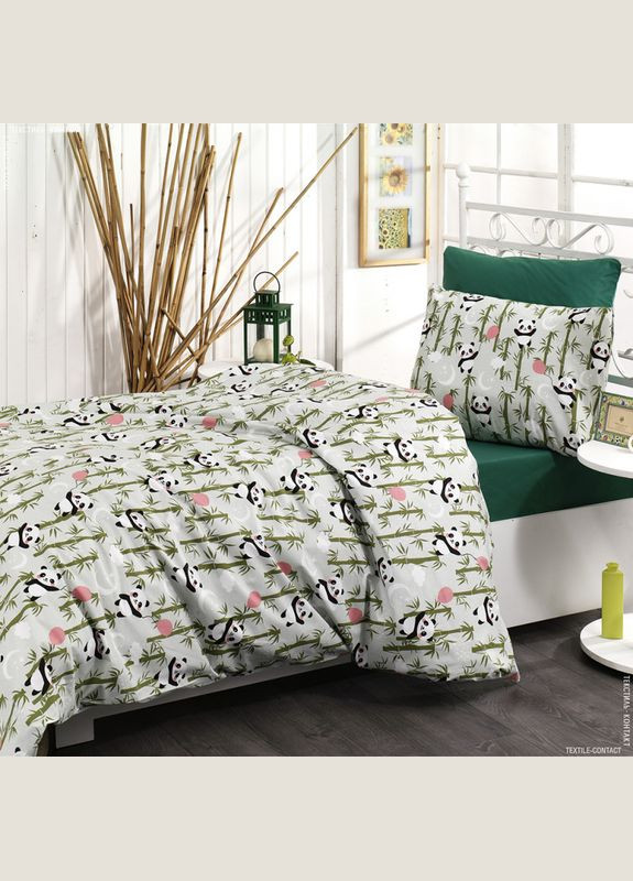 Постельное белье Панды зеленые Ранфорс Подростковое MERISET (278255536)