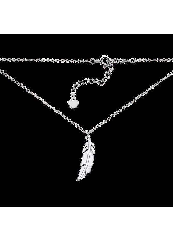 Колье серебряное Перышко на тоненькой цепочке без камней Каштан (342335219)