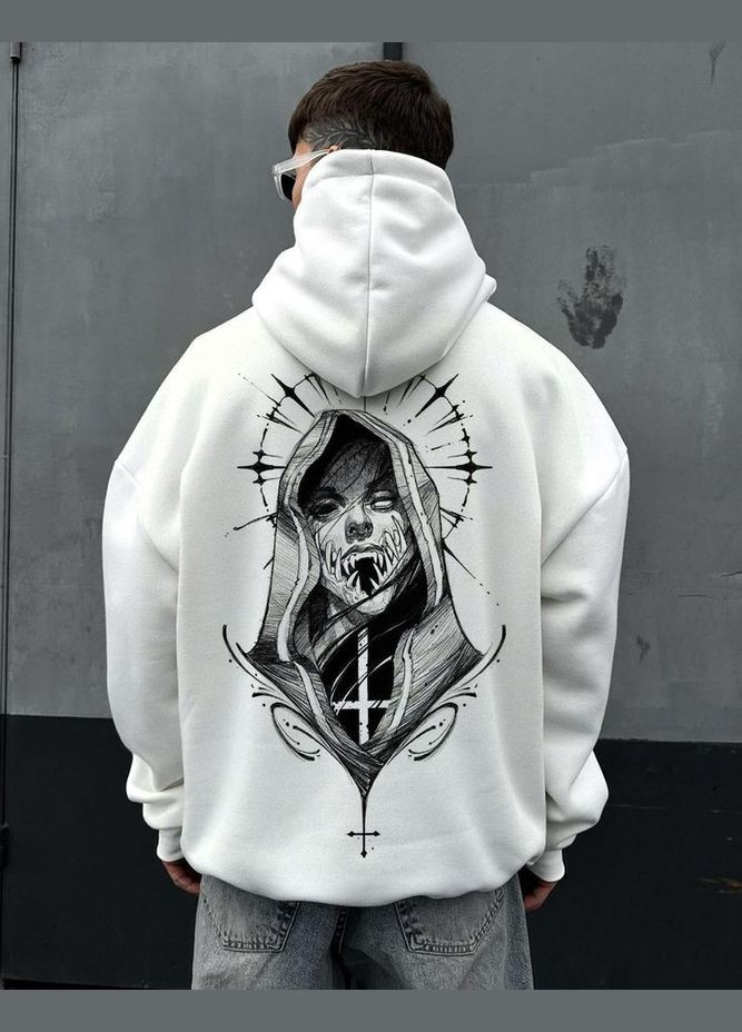 Біле чоловіче комфортне оверсайз худі зі стильним принтом No Brand (370956147)