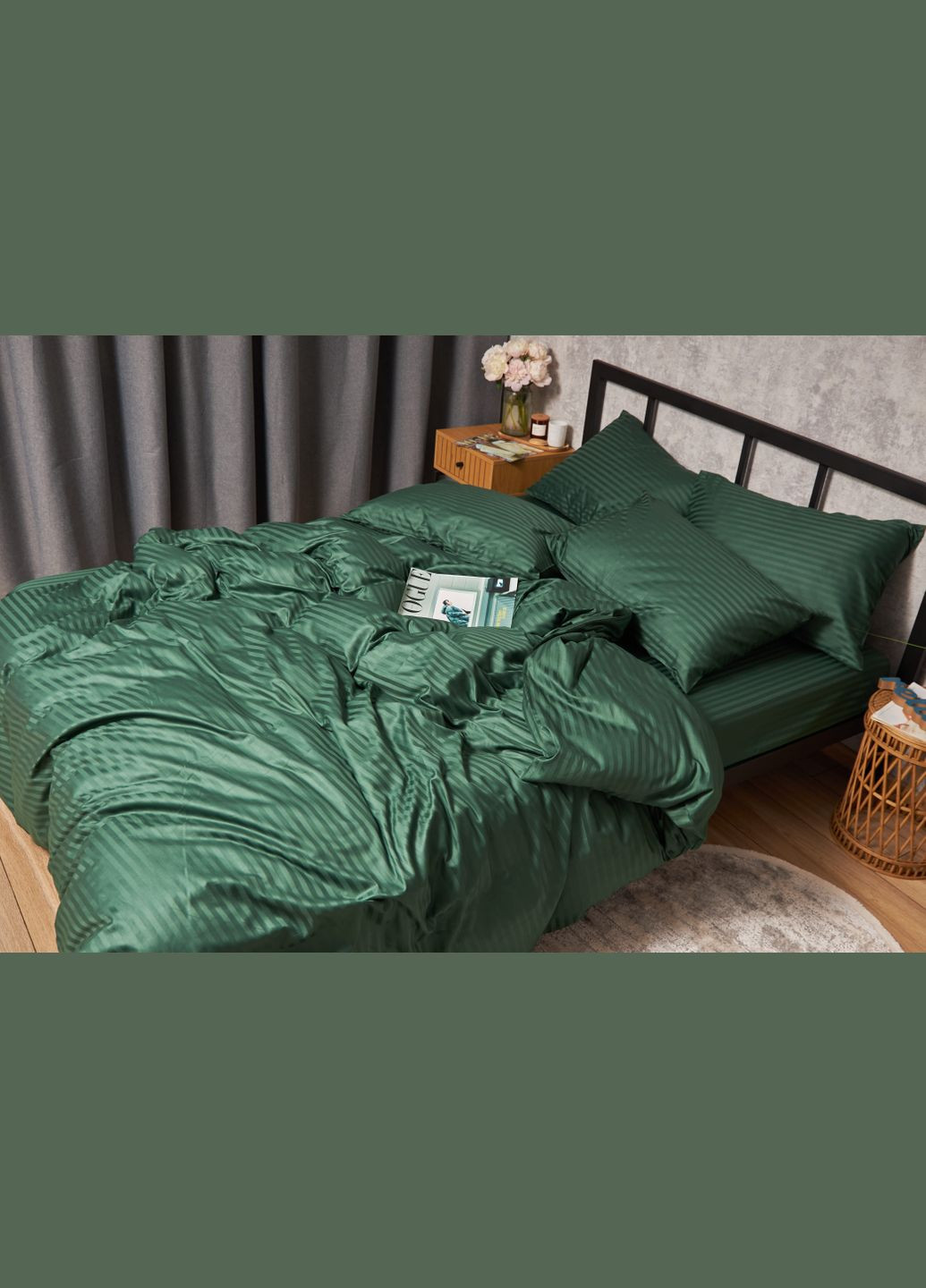 Комплект постільної білизни Satin Stripe «» полуторний 143х210 наволочки 2х50х70 (MS-820005301) Moon&Star Stripe Verdant (296910115)
