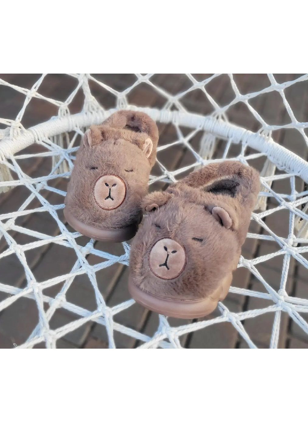 Коричневые детские плюшевые комнатные домашние теплые закрытые тапочки для детей мальчиков 24 см (481746-prob) капибара размер 38-39 Unbranded