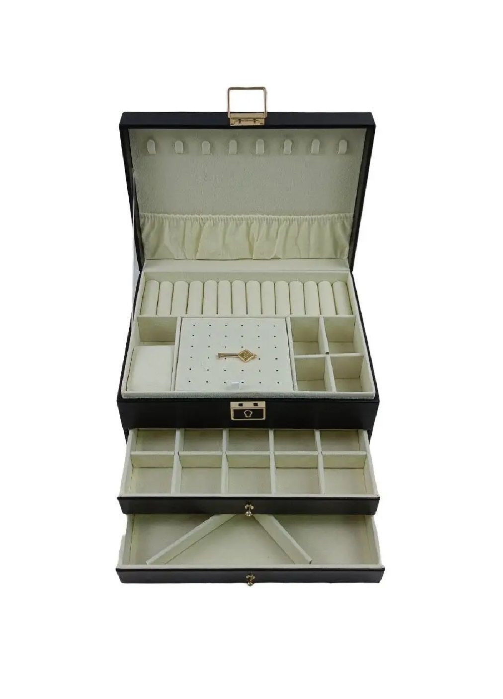 Скринька бокс кейс з рельєфним візерунком на кришці ключем для зберігання прикрас з екошкіри 23х13.5х17 см (481007-Prob) Чорна Unbranded (350752236)