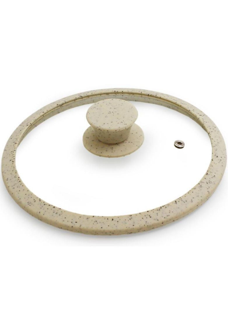 Крышка стеклянная ARCADES Ø28см с силиконовым ободом (бежевый мрамор) Fissman (330136931)