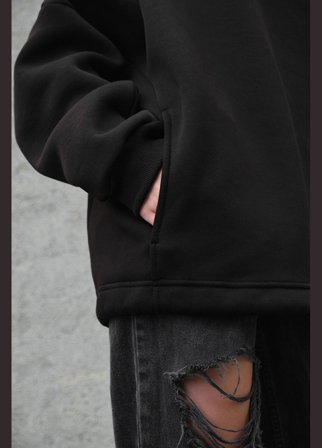 Жіноче оверсайз худі на флісі чорного кольору Without (305574610)