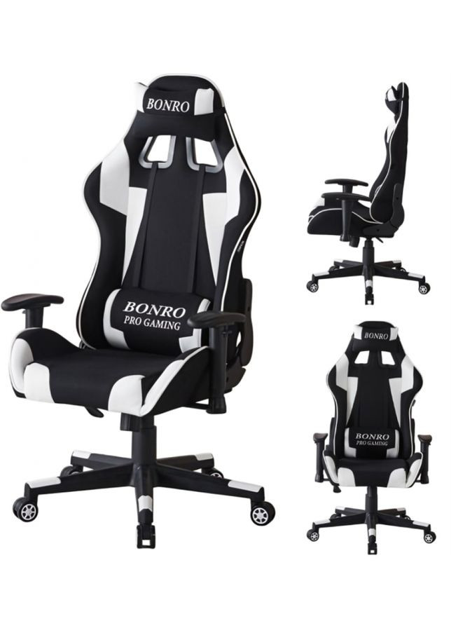 Крісло геймерське з тканини біле + 2 подушки Bonro B-142 (371993860)