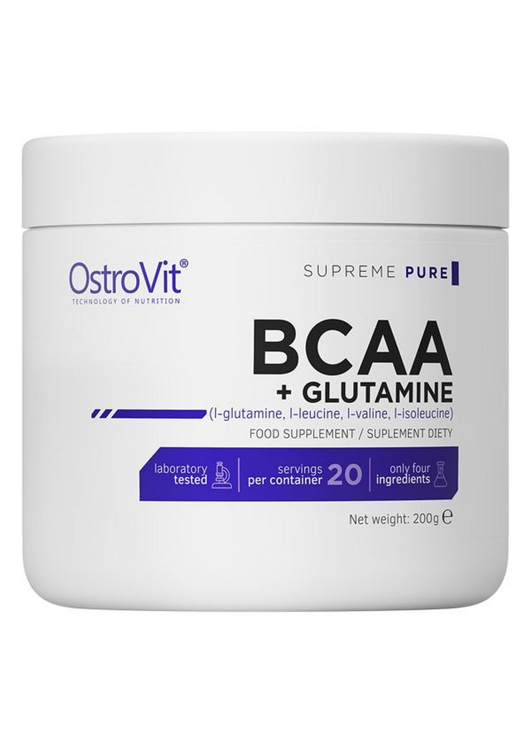 Аминокислота BCAA + Glutamine, 200 грамм Без вкуса Ostrovit (293341211)