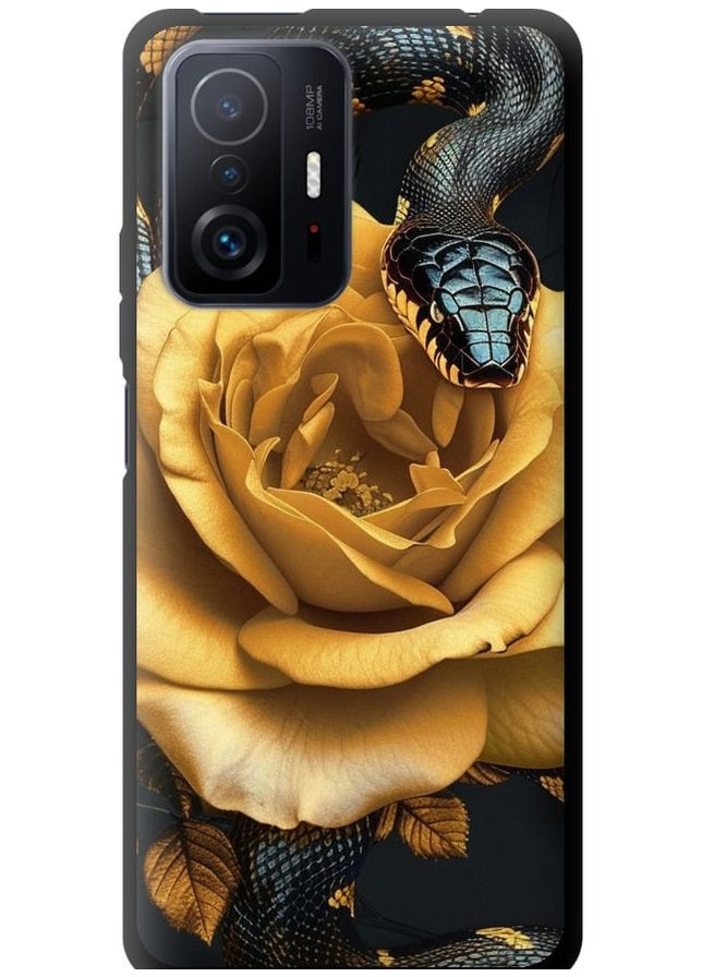 TPU чорний чохол 'Black snake and golden rose' для Endorphone Xiaomi 11T Pro (286762934)