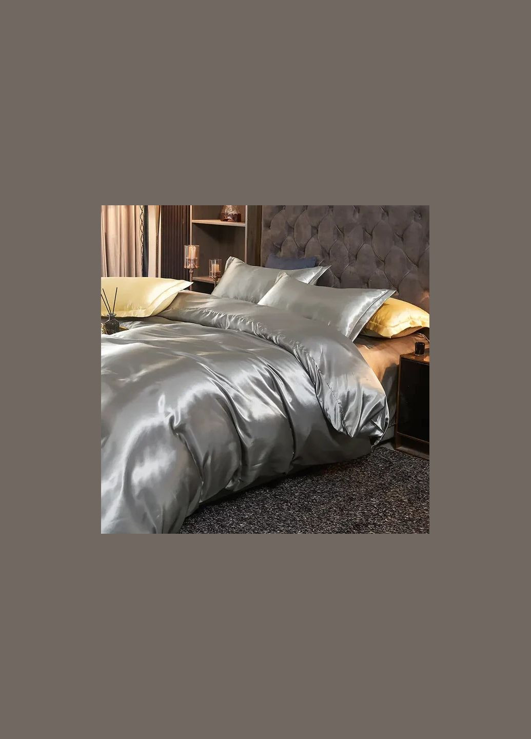 Атласное Серебряно-золотое двуспальное постельное белье 175х210см Moka textile (316632000)