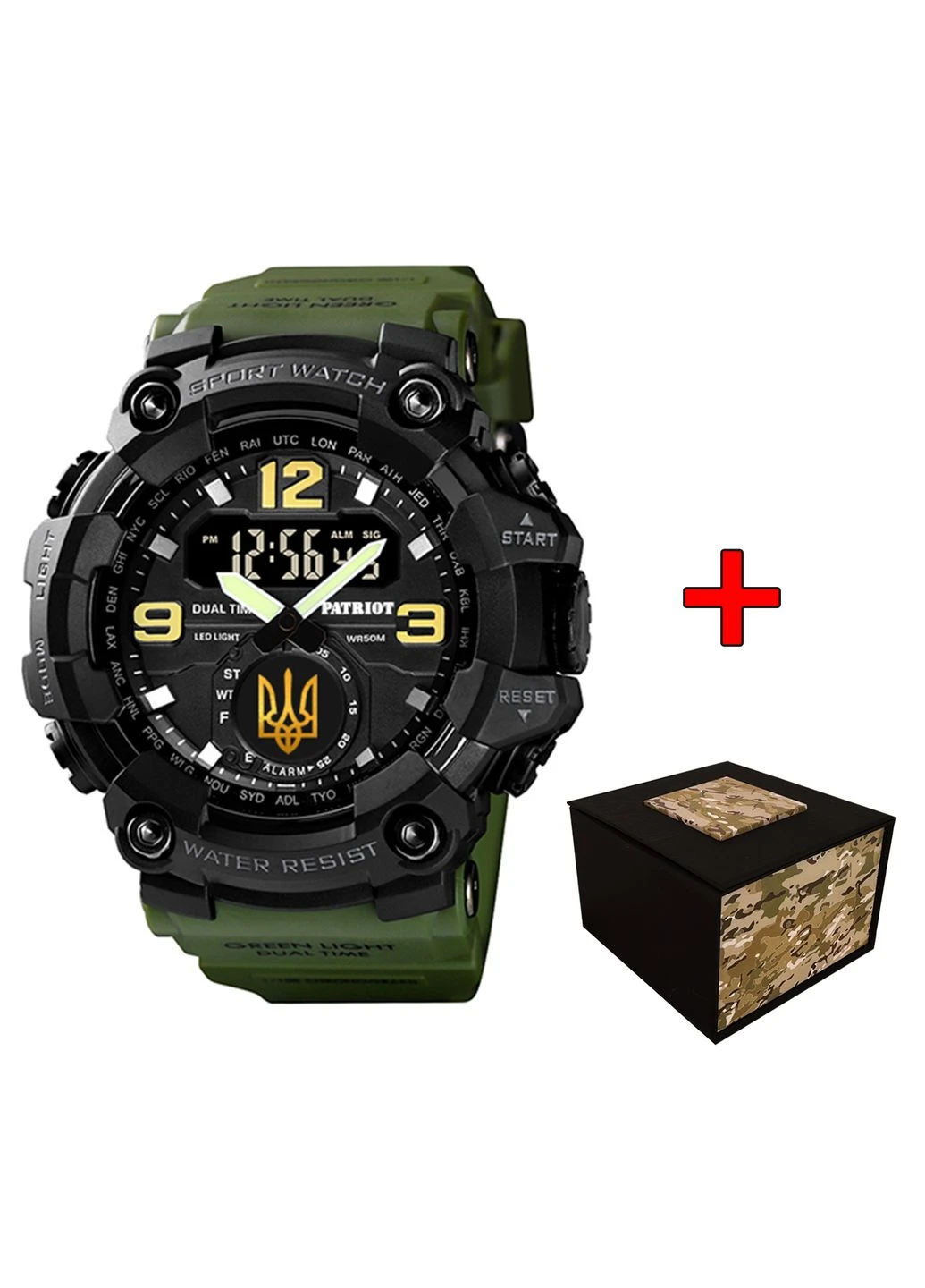 Мужские часы 004AGUAGD Тризуб золото Зеленые + Коробка. (A-041875) Patriot (374523764)