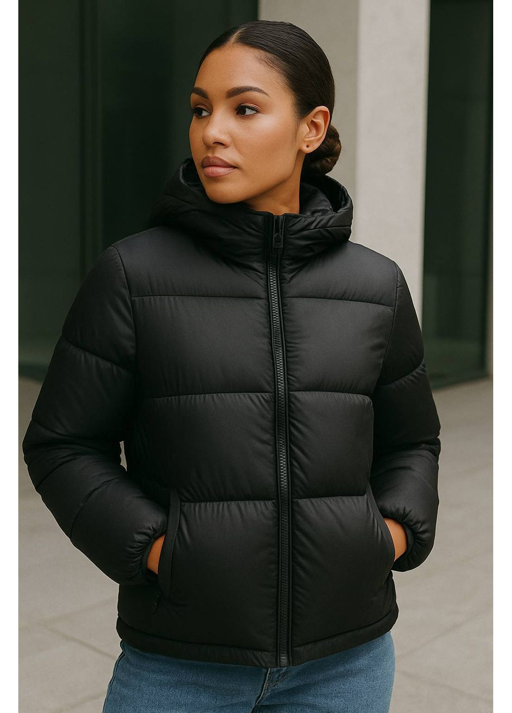 Чорна демісезонна жіноча демісезонна куртка з холофайбером — заміри в описі куртка-пальто DK/DL Мода без кордонів