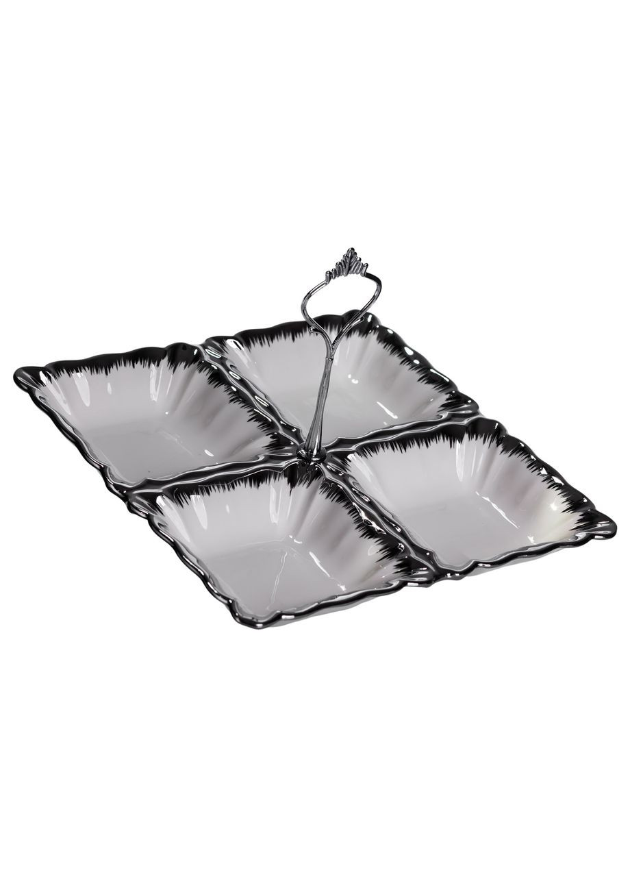 Менажниця порцелянова на 4 секції 22.5×22.5×3 (см) з ручкою Білий зі сріблом LC-BYL-101-S Yiwu (369446696)