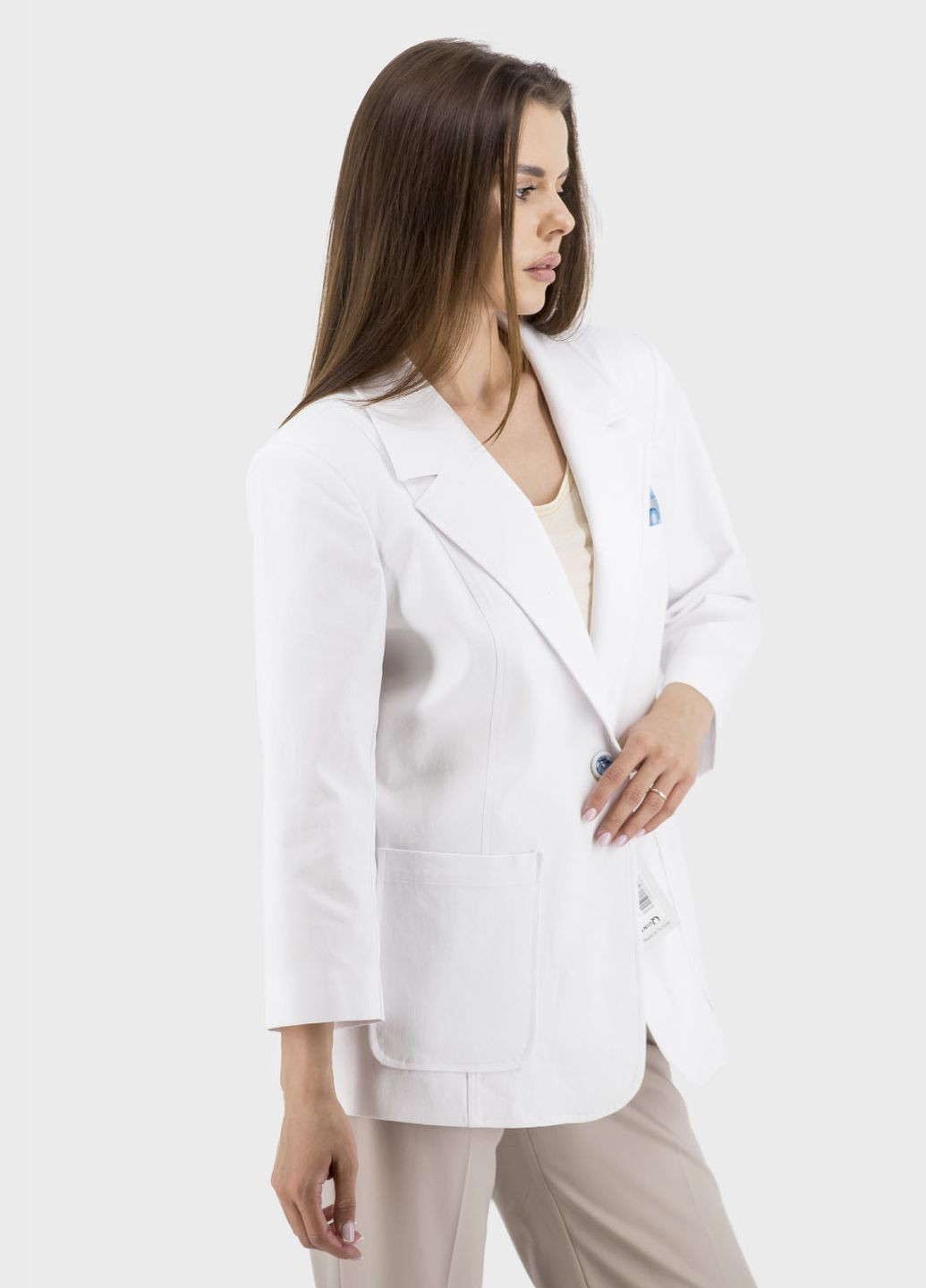 Белый женский женский классический пиджак из коттона с рукавом 7/8 quinto (, ), 40140 No Brand однотонный - всесезон