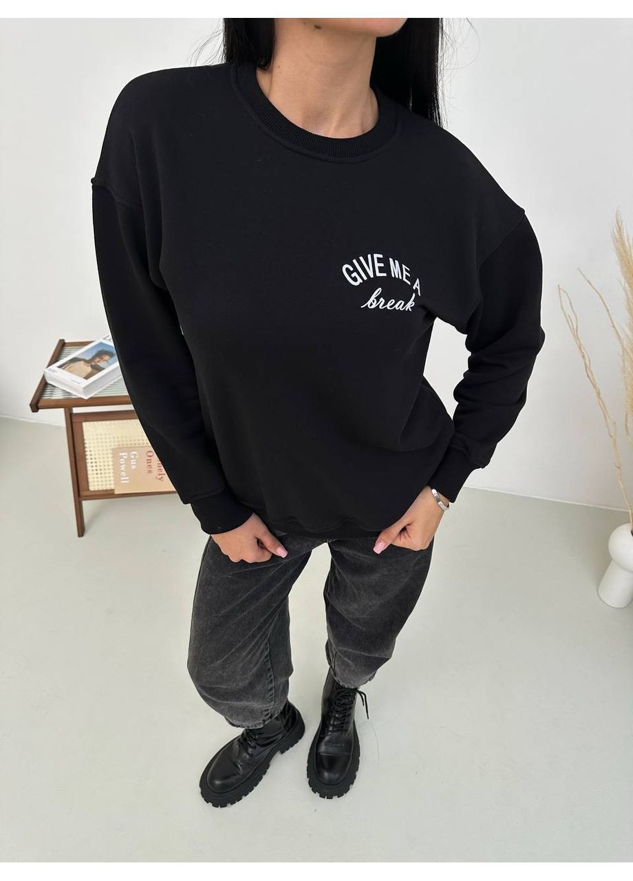 Черный женский свитшот из тринитки с принтом (366238505)