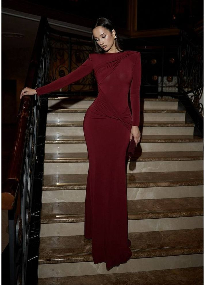 Бордова вечірня максі сукня з відкритою спиною з відкритою спиною Adelante однотонна