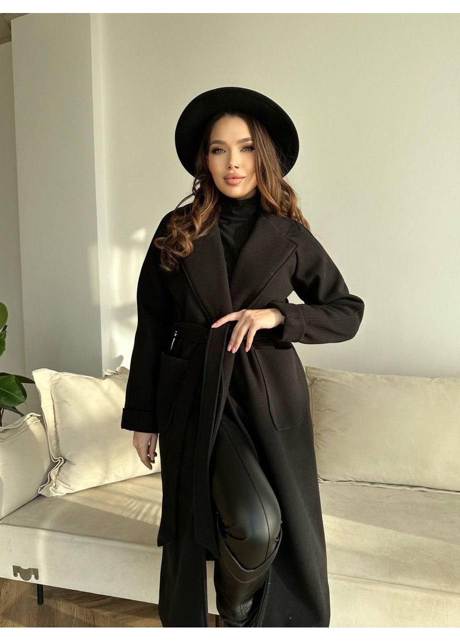 Чорне демісезонне Жіноче кашемирове пальто однобортне Avanti
