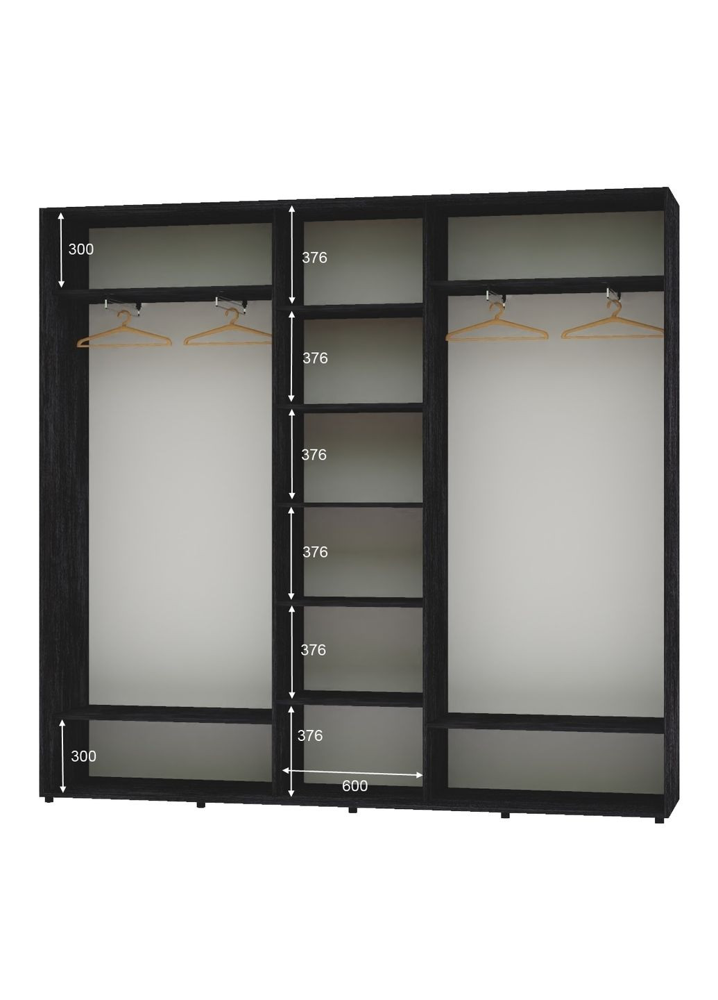 Шкаф-купе трехдверный 240*45*230 Бетон темный 2 ДСП/Зеркало с пескоструйным рисунком ШК-04 Алекса (360479472)