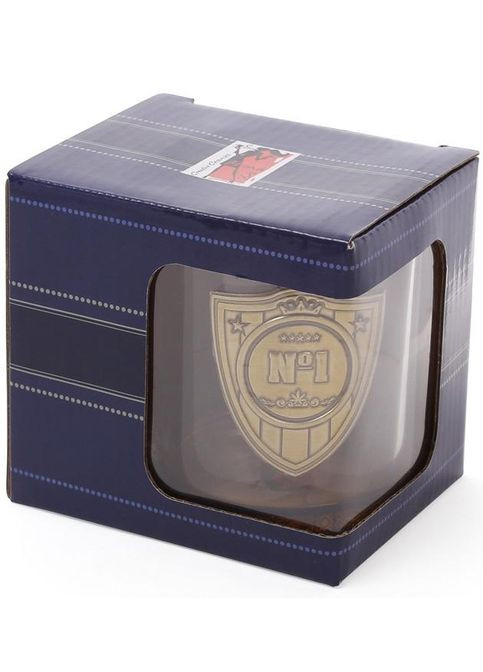 Стеклянная кружка с металлической эмблемой N1 335мл для мужчин чайная кружка с ручкой Bona (368989978)