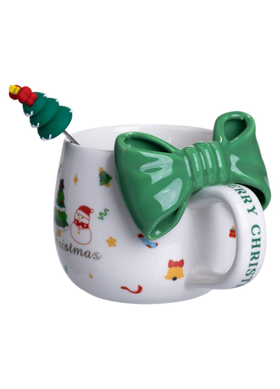 Новогодняя фарфоровая чашка с ложкой Merry Christmas 400 (мл) Зеленый FM-CS-19B FM-CS-19B Yiwu (370969114)