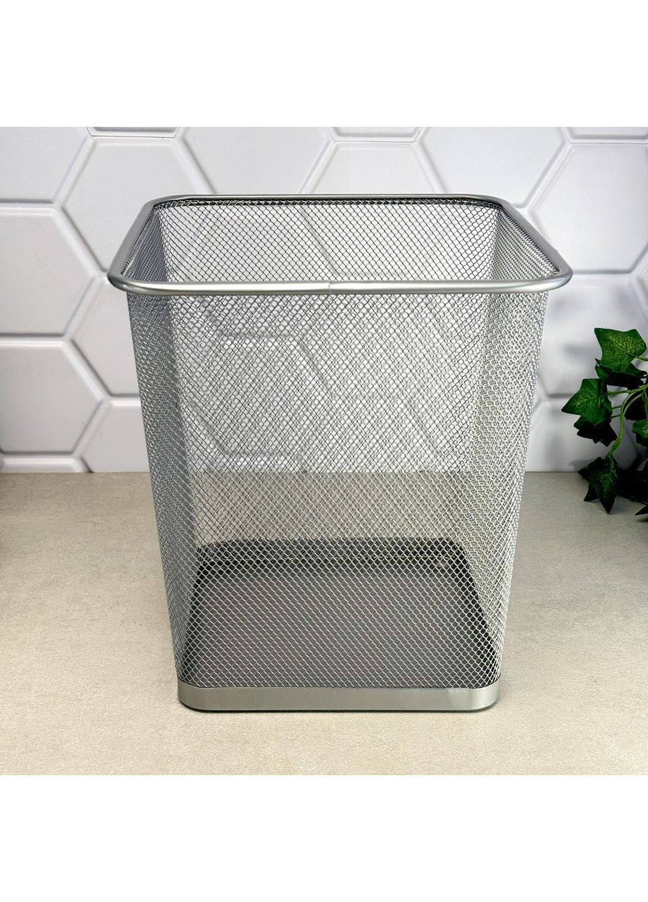 Квадратная металлическая корзина для бумаги 16 л, серебристая Феникс 62591 Feniks (364195679)