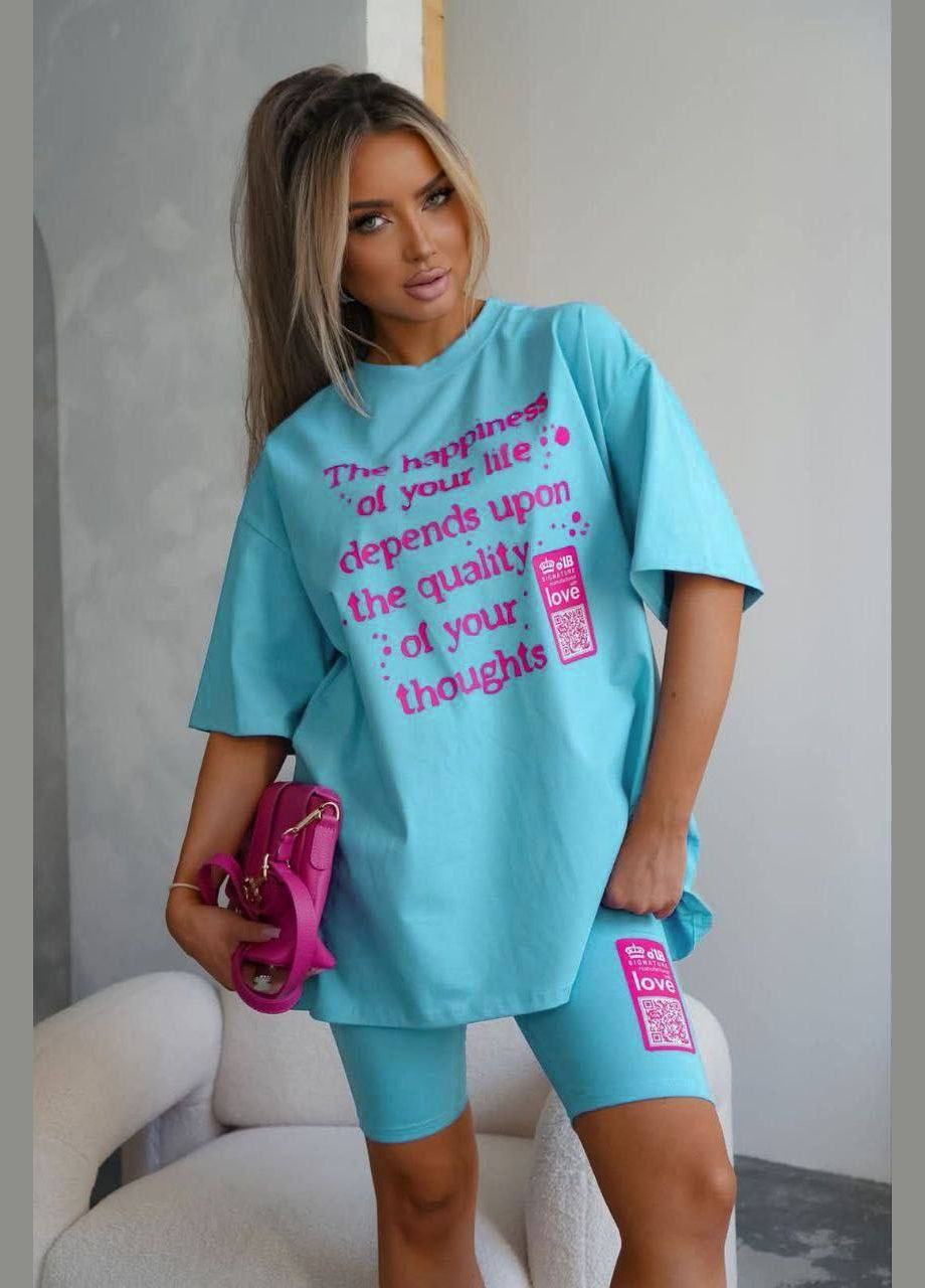 Стильный костюм двойка- футболка оверсайз и велосипедки Україна (337508565)