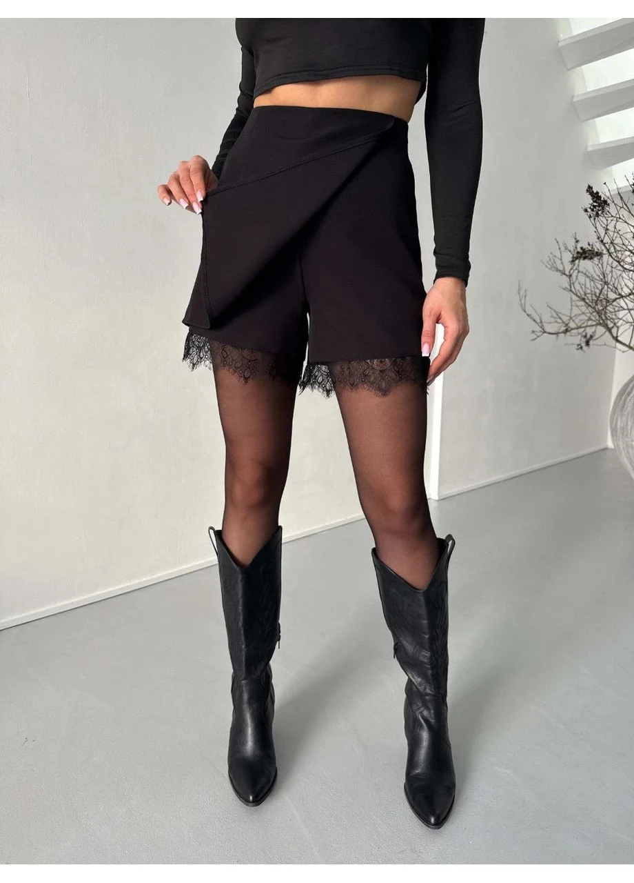 Жіноча спідниця-шорти з мереживом чорного кольору 37015 Fashion (381480355)