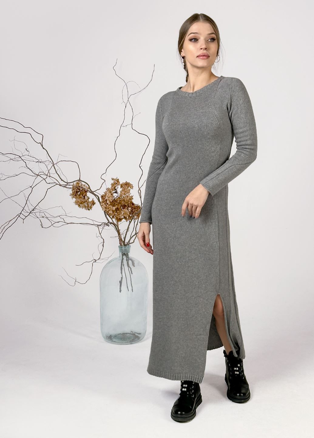 Серое кэжуал, повседневный платье Stefanel однотонное