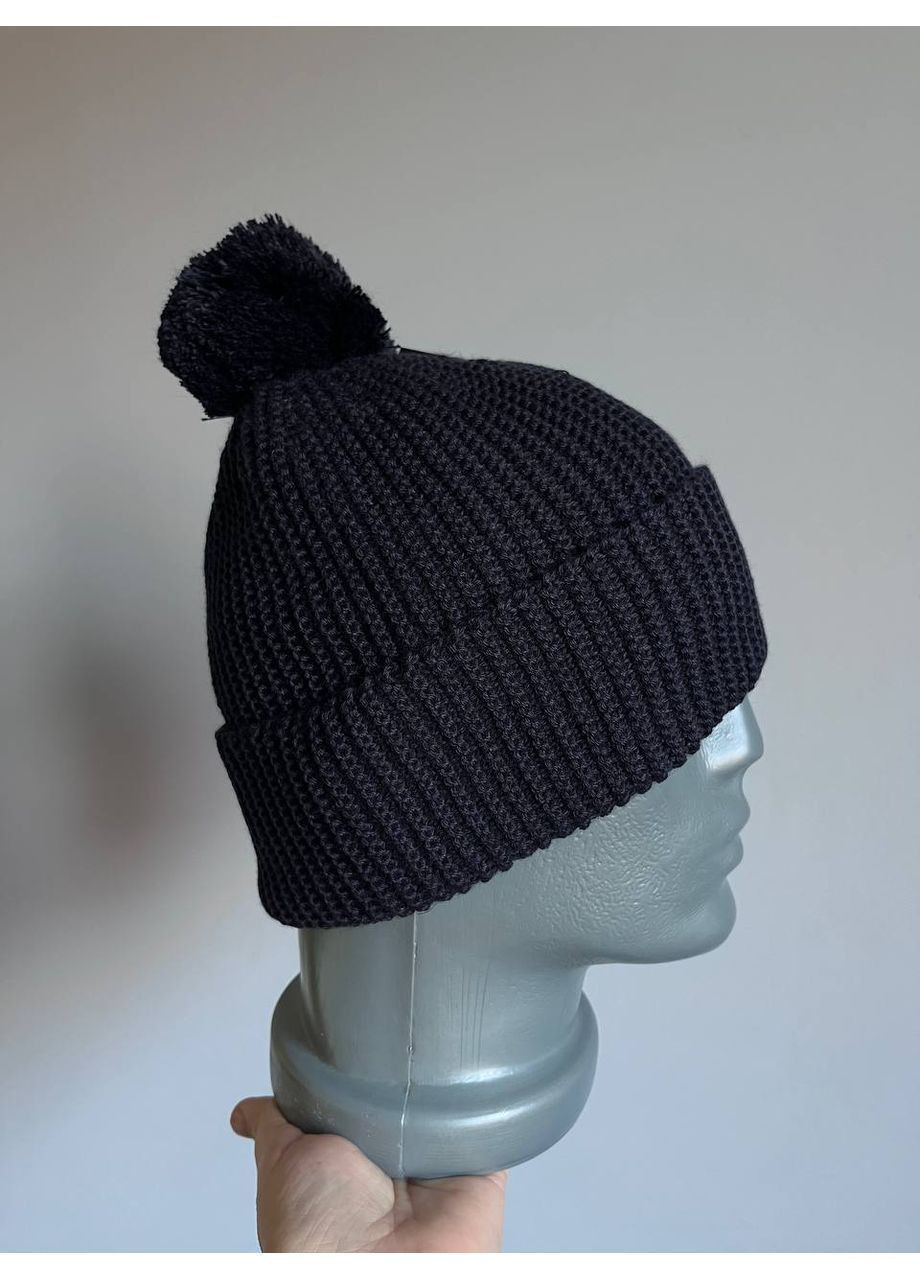 Тепла чоловіча шапка Maple, зимова в’язана, з флісом, чорна, з помпоном Ellan (364272970)