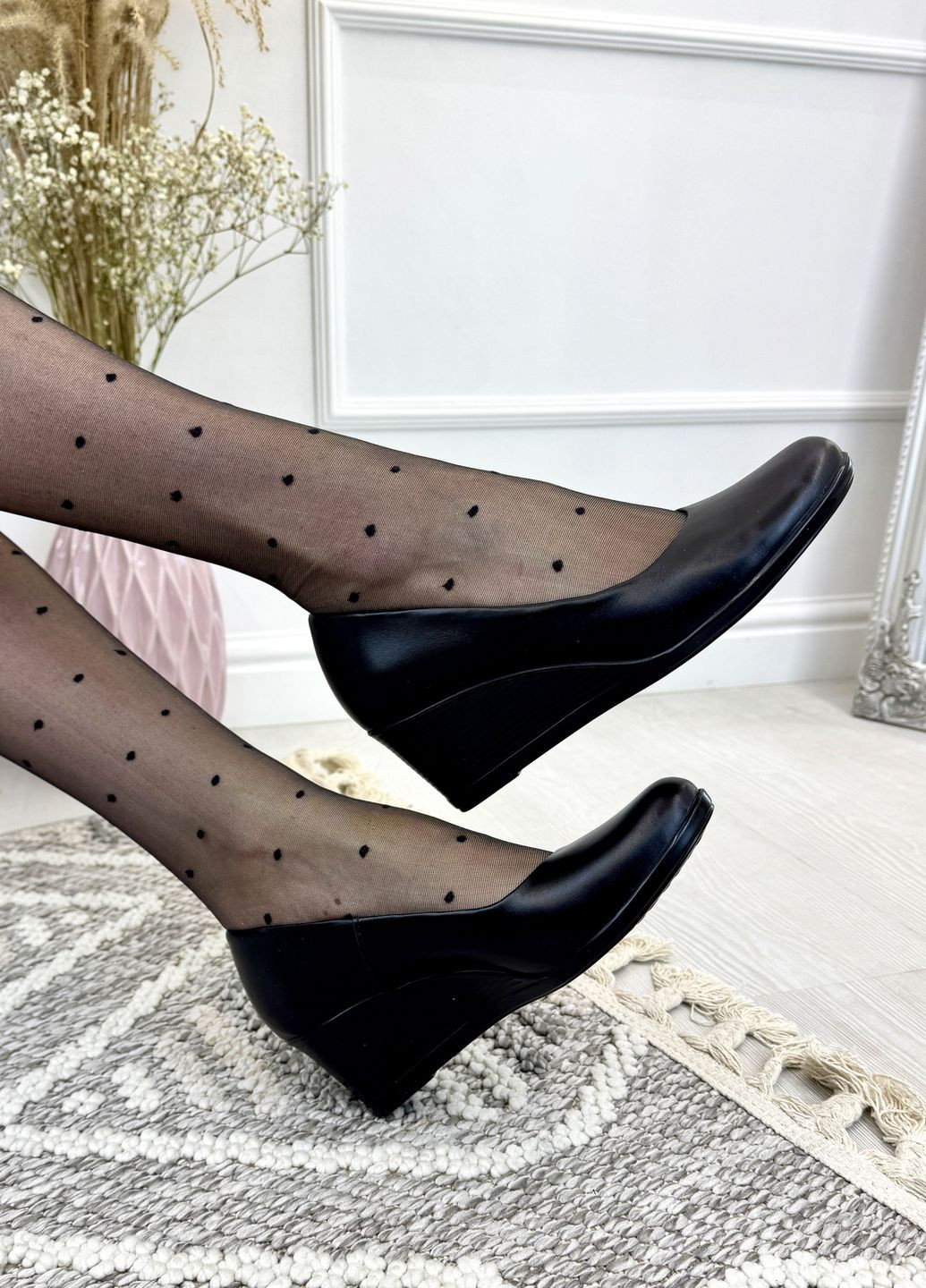 Vasha para Женские кожаные туфли на невысокой танкетке, цвет черный лодочки черный з натуральная кожа, украина — демисезон (326606145)