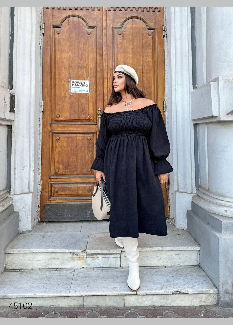 Чорна повсякденний сукня міді з відкритими плечима з відкритими плечима Liton